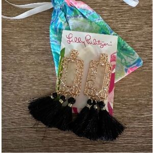 Lilly Pulitzer Black and Gold Fringe Earrings